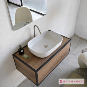 ασπρος παραλληλόγραμμος νιπτήρας με στρογγυλεμένες γωνίες σε πολυτελή μινιμαλ γραμμή